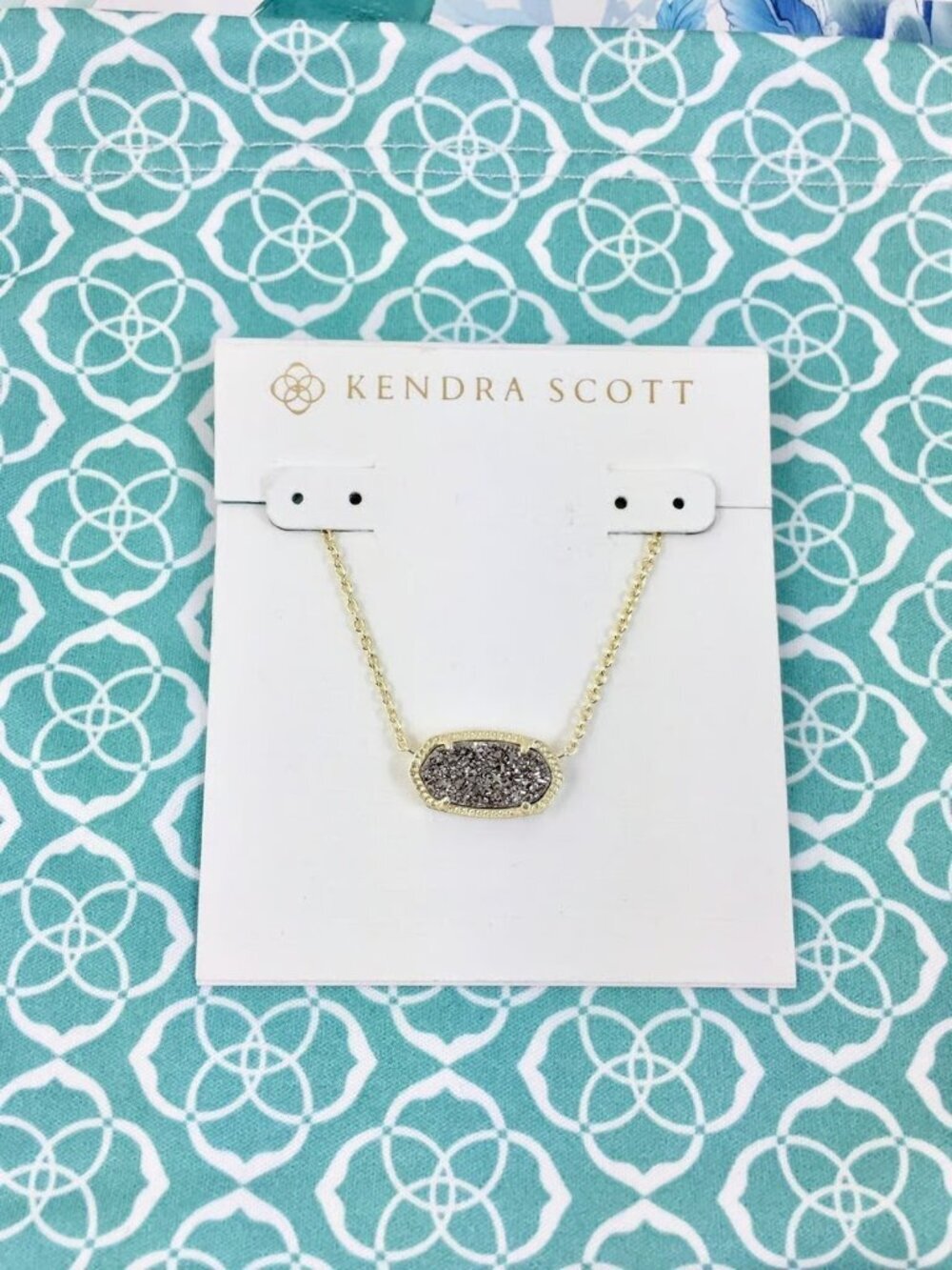 Kendra Scott Elisa Short Pendant in Gold Platinum Drusy - Picture 1 of 2